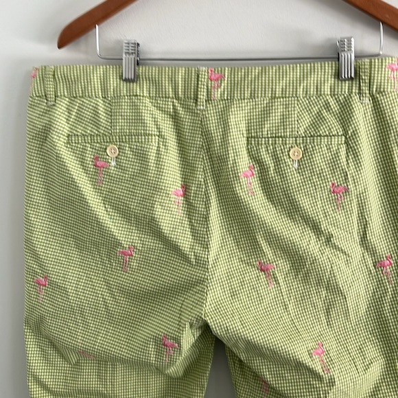 J. crew stretch low fit cropped pants flamingo embroidery green white gingham - Picture 6 of 7